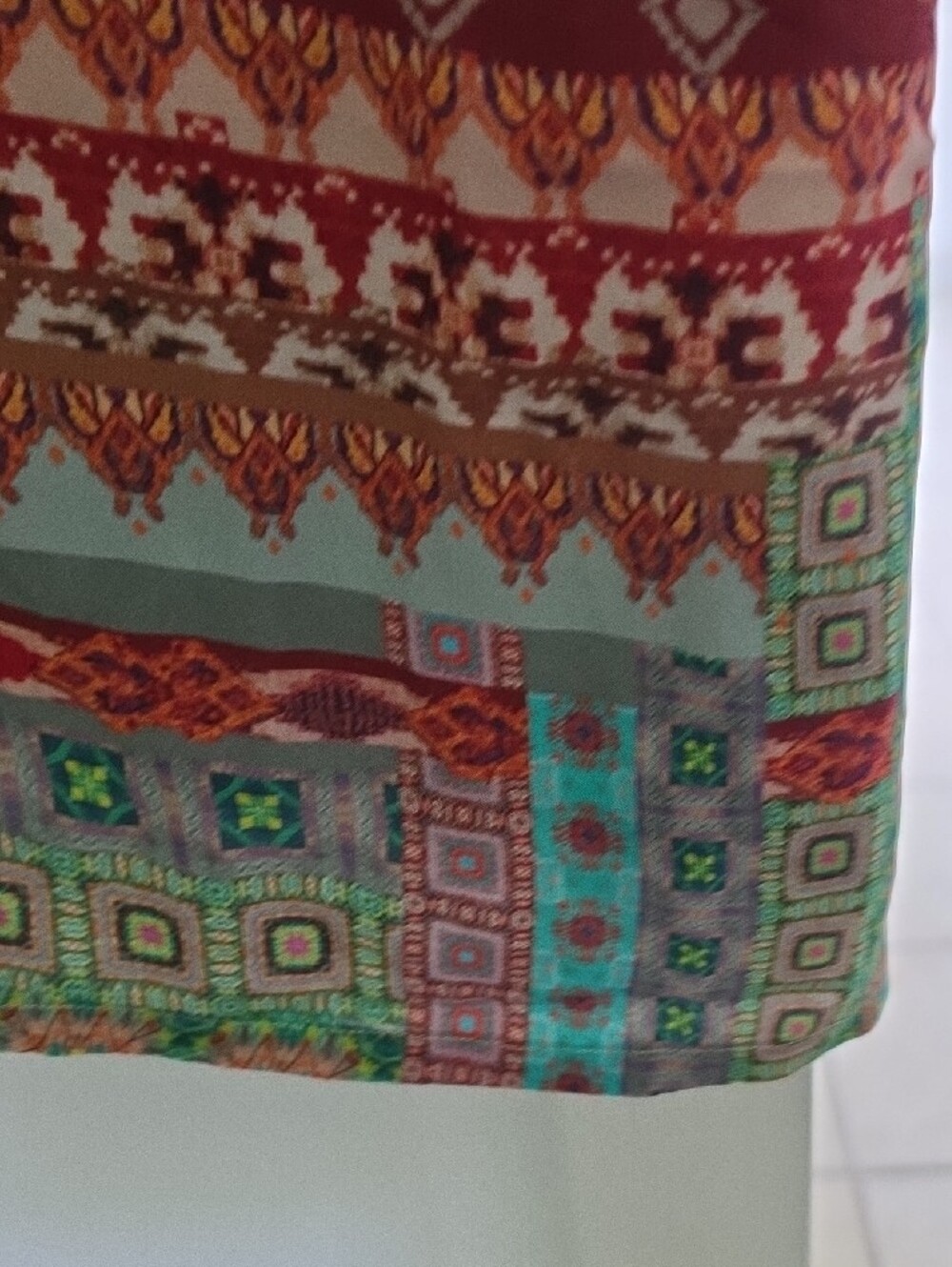 Johnny Was Teal & Rust Patchwork V-Neck Long Sleeve Dress - Picture 4 of 12